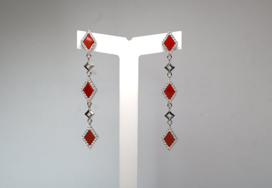 Orecchini pendenti "Old Money" smalto rosso, duraliti e argento 925%